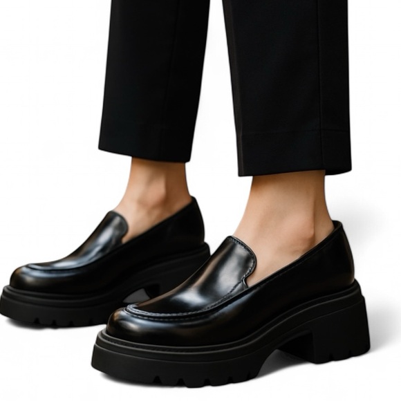 Michael Kors MK Shiloh Leather Platform Loafers Chunky Heel NEW Black Size 9 9.5 - Picture 1 of 12